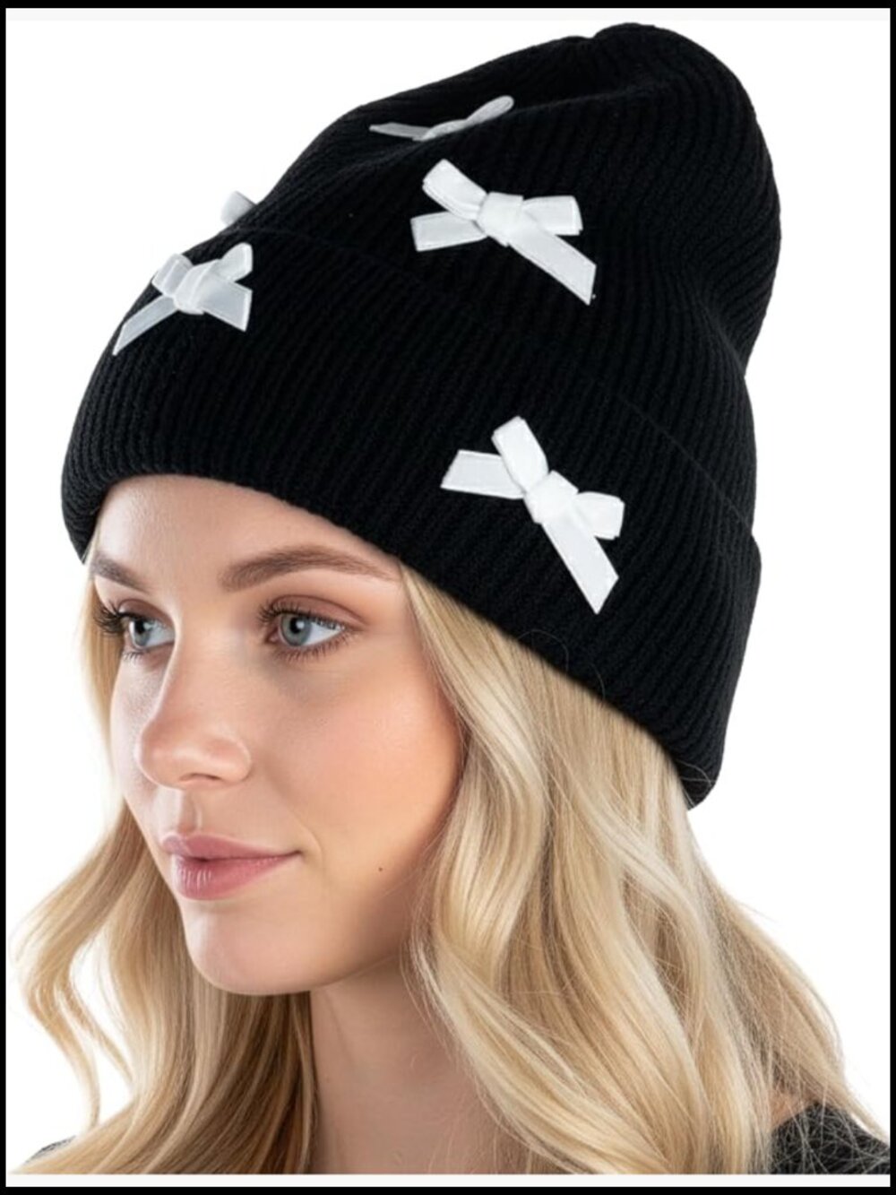 Soft Chenille Beanie - Stretchy Knit Winter Hat with Bows